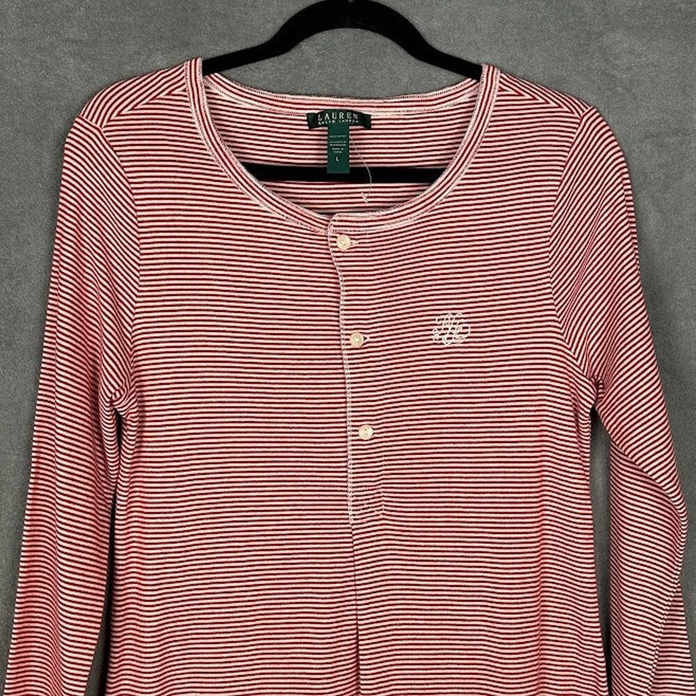 Lauren Ralph Lauren Sleep Shirt Womens Large Red White Striped Nightgown Pajamas - Picture 2 of 11